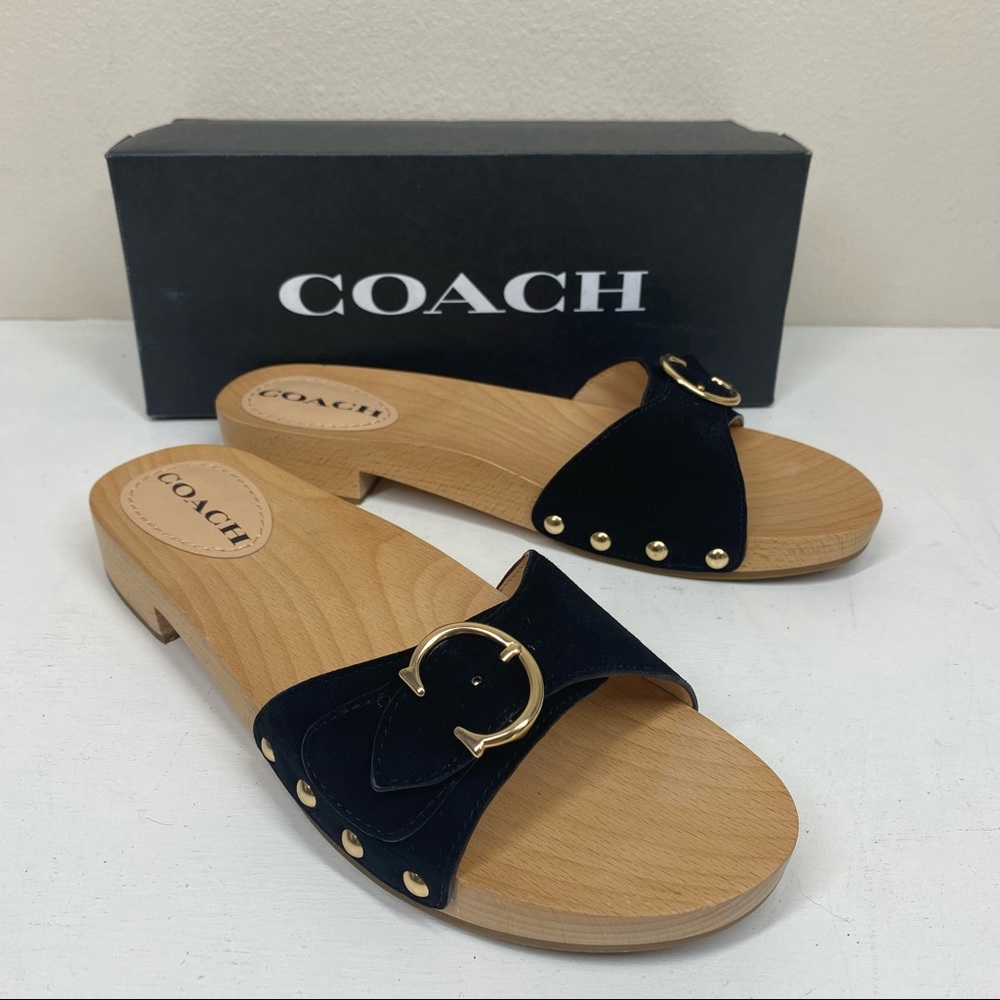 Coach Bleeker Slide Sandals Black Suede 8